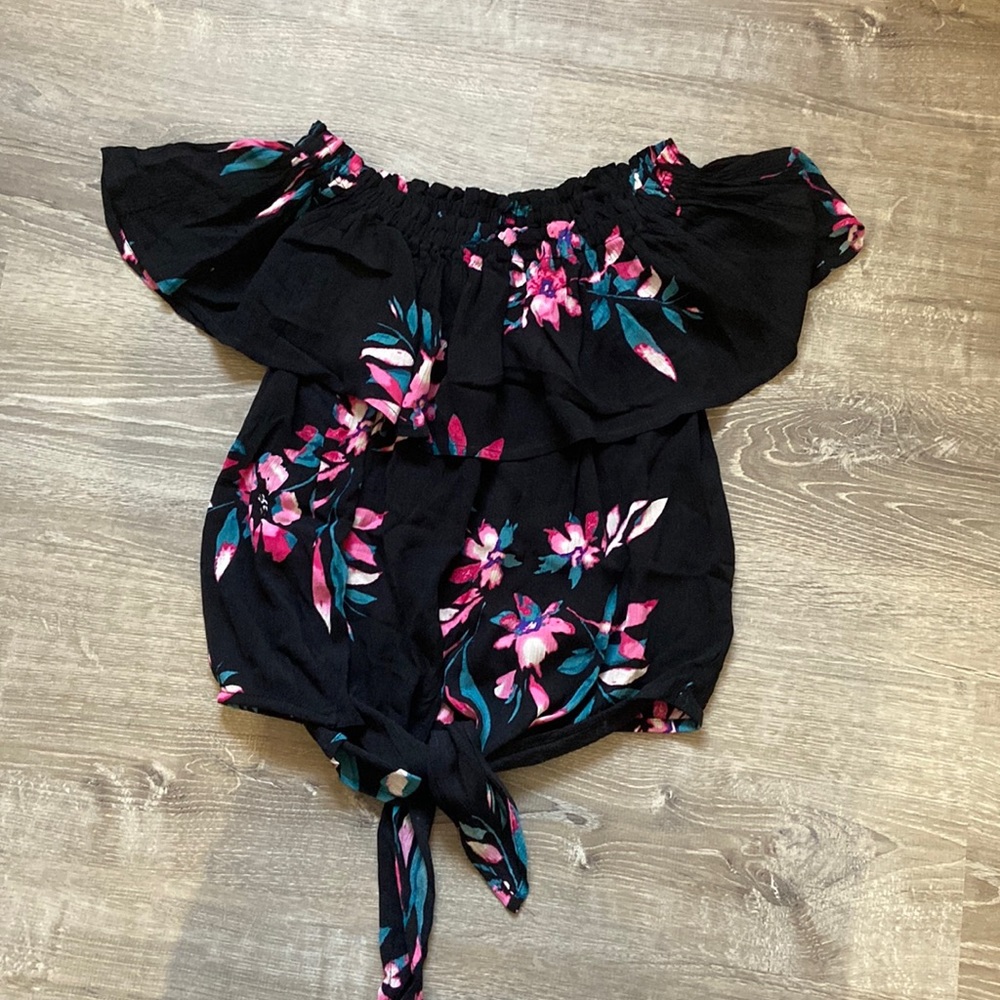 Express off the shoulder top size small black with pink flowers